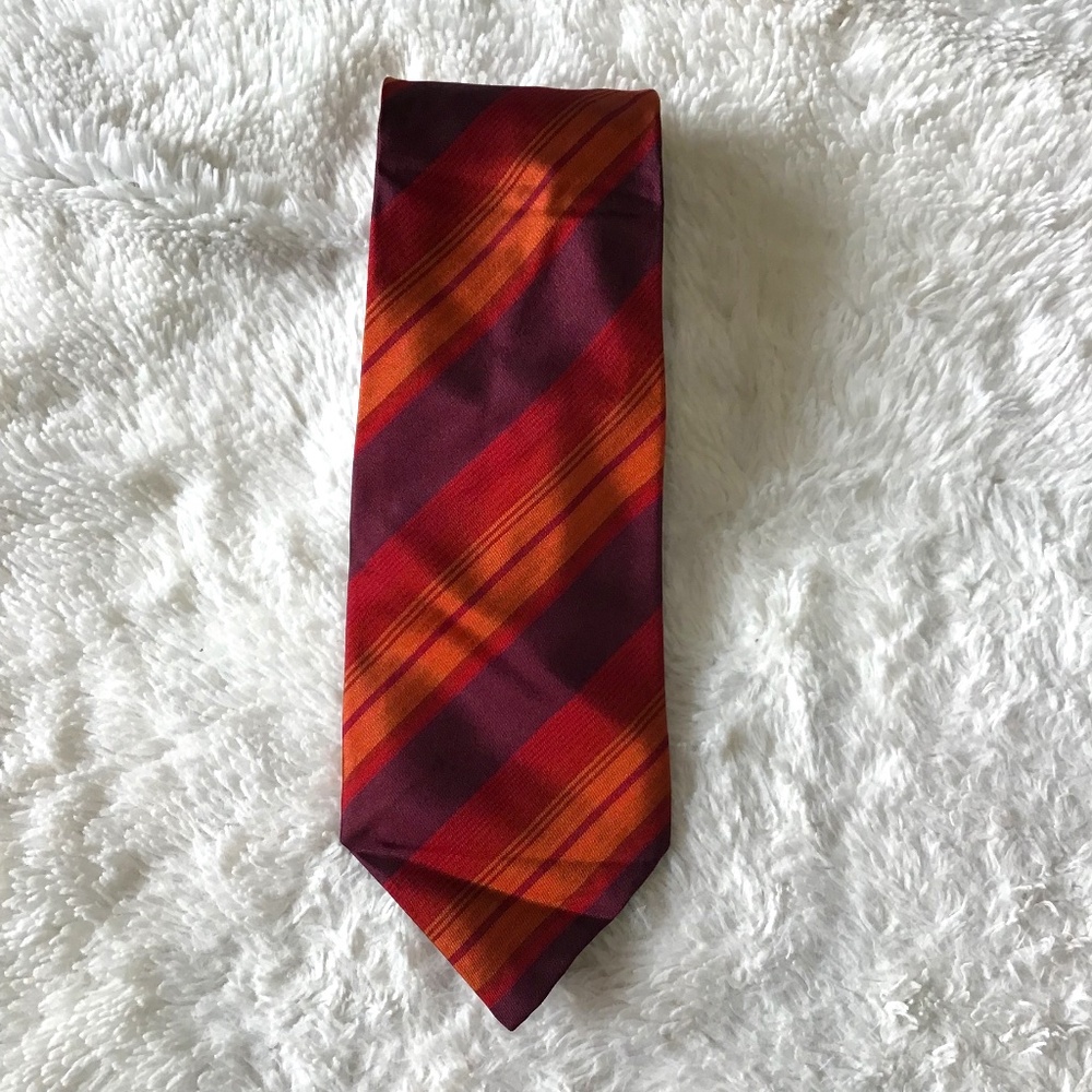 Banana Republic Silk Made In Italy Orange Burgundy Striped Men Neck Tie Classic
